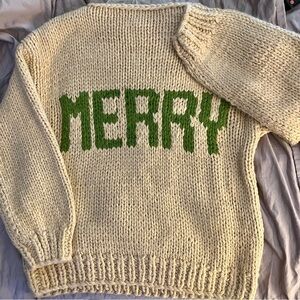 Chicwish Peachy Cream and Green Knit Sweater NWOT